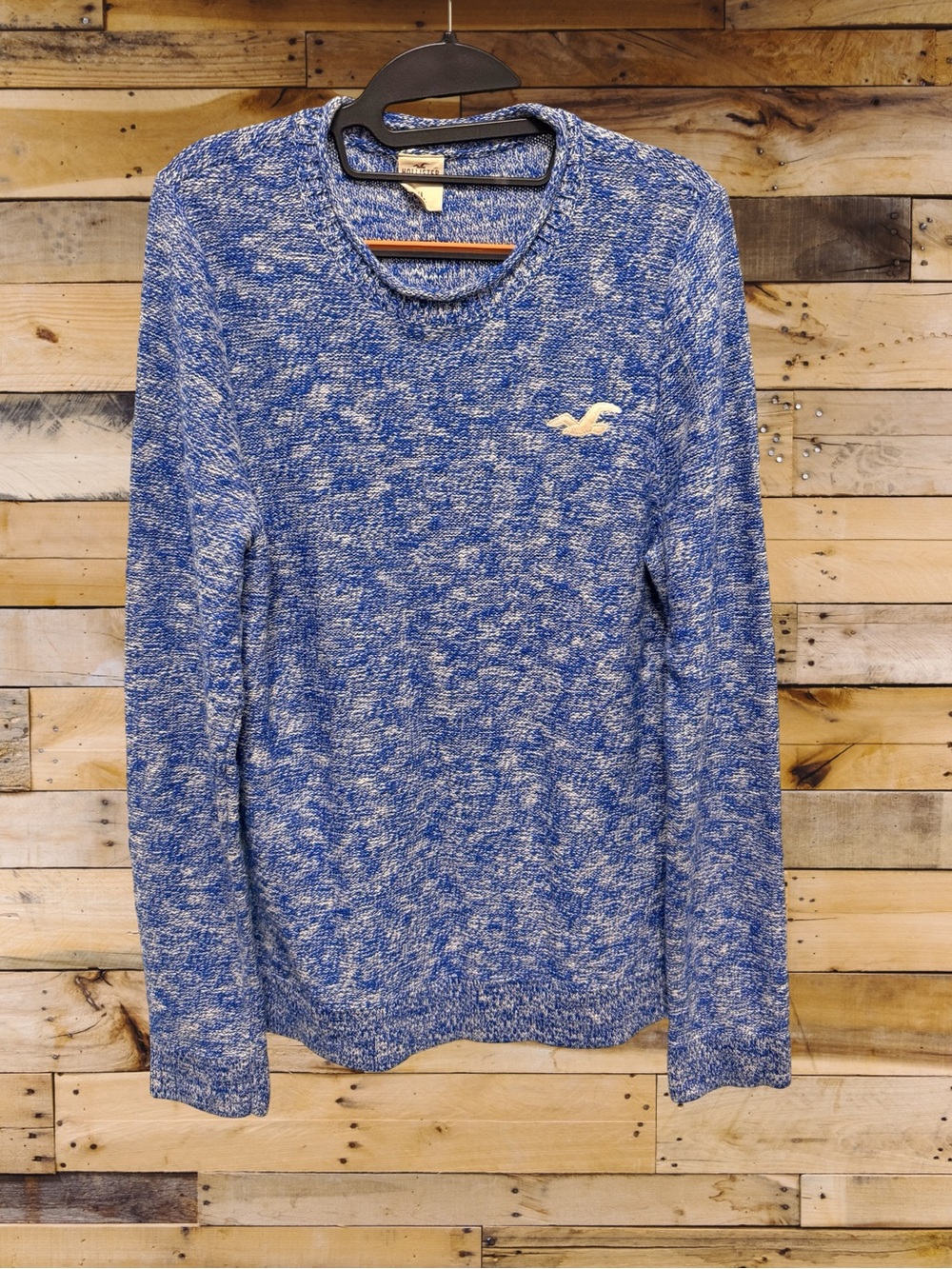 Hollister Blue White Marled Crewneck Logo Knit Sweater Preppy Resort Size XL - Picture 2 of 6